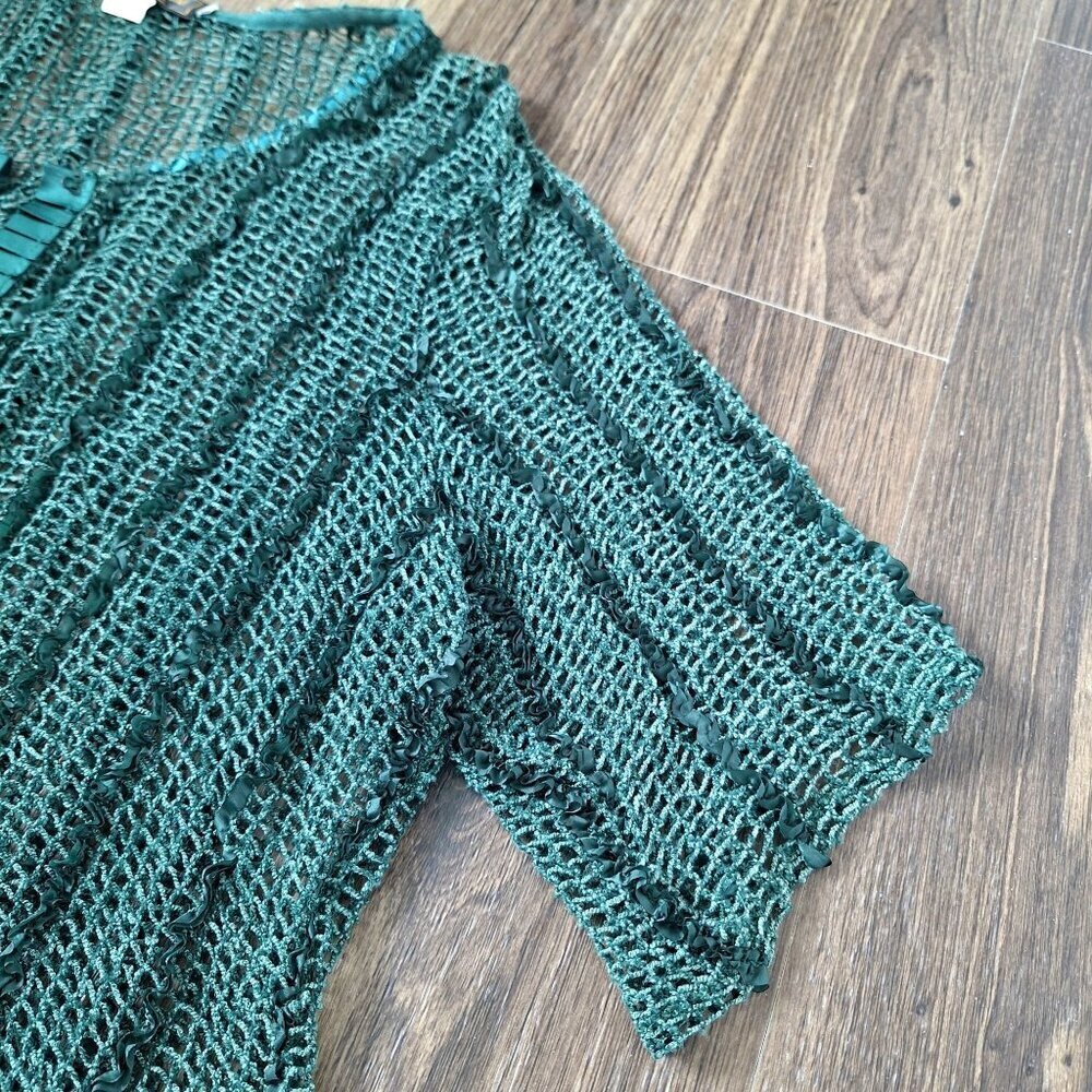 Open-Front Teal Knit Cardigan Sweater - Picture 6 of 10